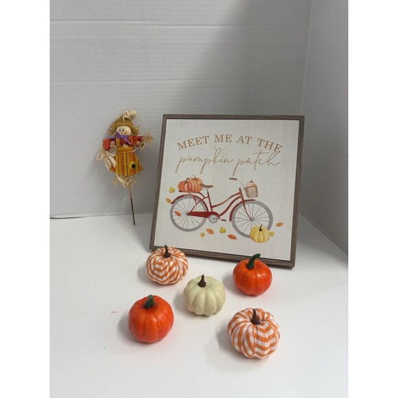 7 Piece Fall Custom Bundle Sign Pumpkins Scarecrow - Picture 1 of 8